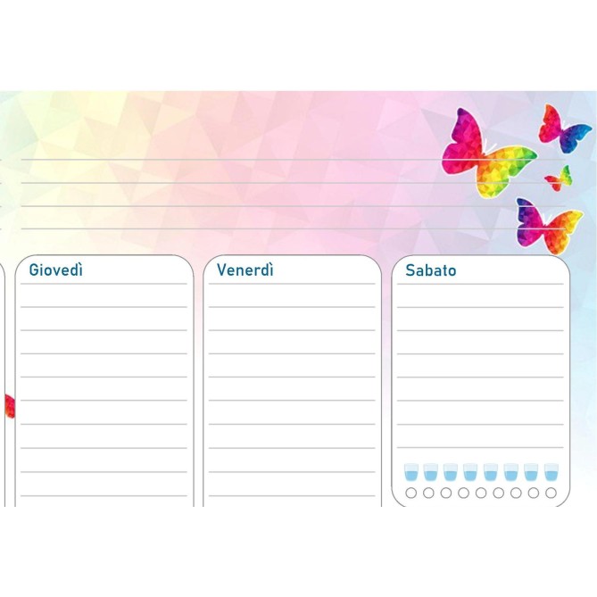 Planning settimanale perpetuo spiralato 21x30cm A4 55pagine 55fogli colorato farfalle 4