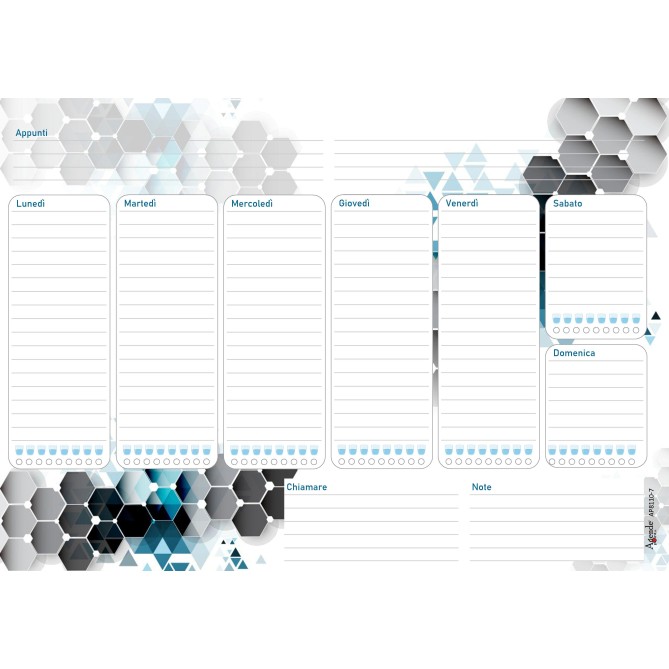 Planning settimanale perpetuo spiralato 21x30cm A4 55pagine 55fogli colorato esagono 3