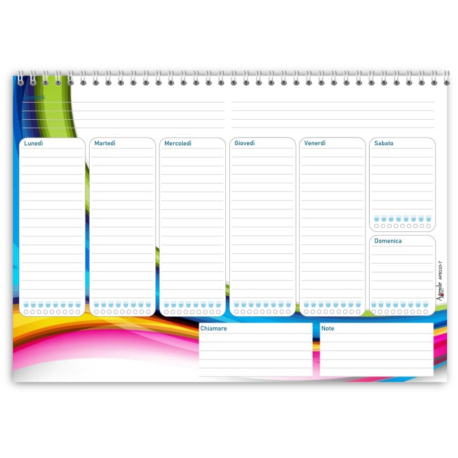 Planning settimanale perpetuo spiralato 21x30cm A4 55pagine 55fogli colorato arcobaleno 2