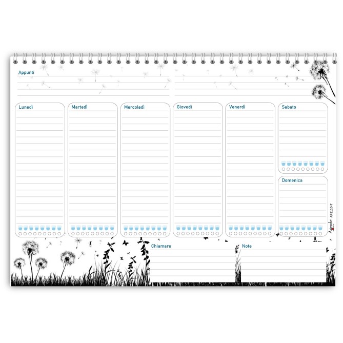 Planning settimanale perpetuo spiralato 21x30cm A4 55pagine 55fogli colorato prato 2