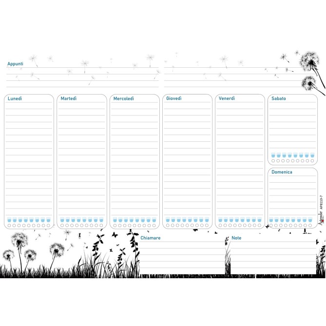 Planning settimanale perpetuo spiralato 21x30cm A4 55pagine 55fogli colorato prato 3