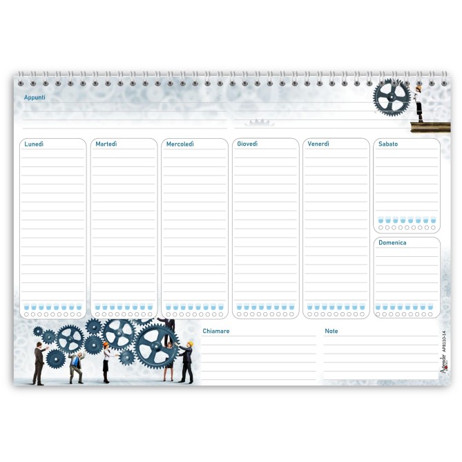 Planning settimanale perpetuo spiralato 21x30cm A4 55pagine 55fogli colorato industry 2