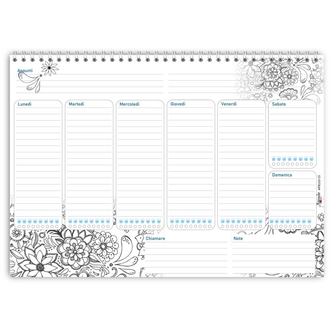 Planning settimanale perpetuo spiralato 21x30cm A4 55pagine 55fogli colorato flowers 2