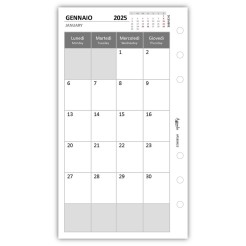 Ricambio Agenda Mensile 2026, Formato A5 9,5x17cm, Bianco, 2 Pagine per Mese, 6 Fori, Gennaio 2 2