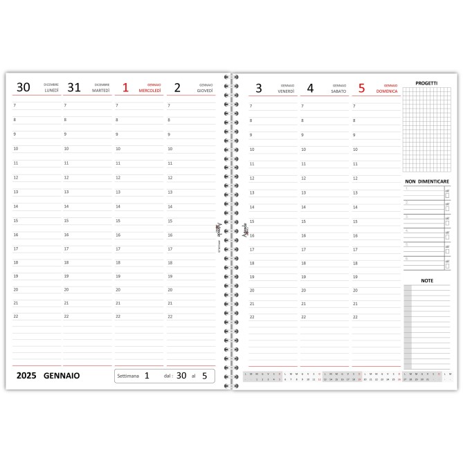 Agenda settimanale  spiralata plastificata 21x30cm A4 bianco 1