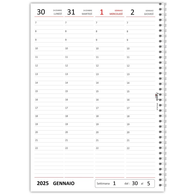 Agenda settimanale  spiralata plastificata 21x30cm A4 bianco 2