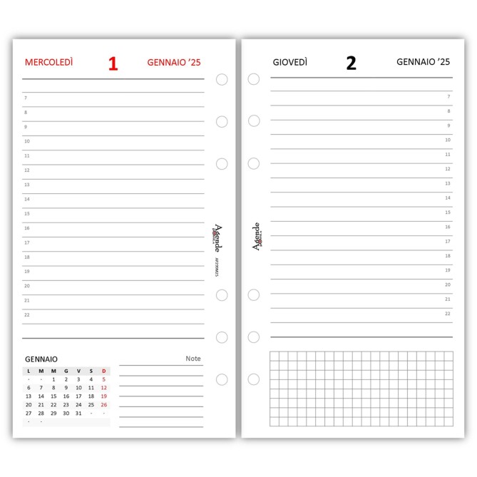 Ricambio agenda organizer giornaliera a righe 9,5x17cm 80gr 6fori bianco 1