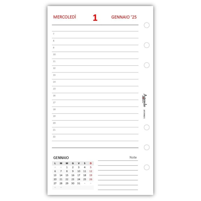 Ricambio agenda organizer giornaliera a righe 9,5x17cm 80gr 6fori bianco 2