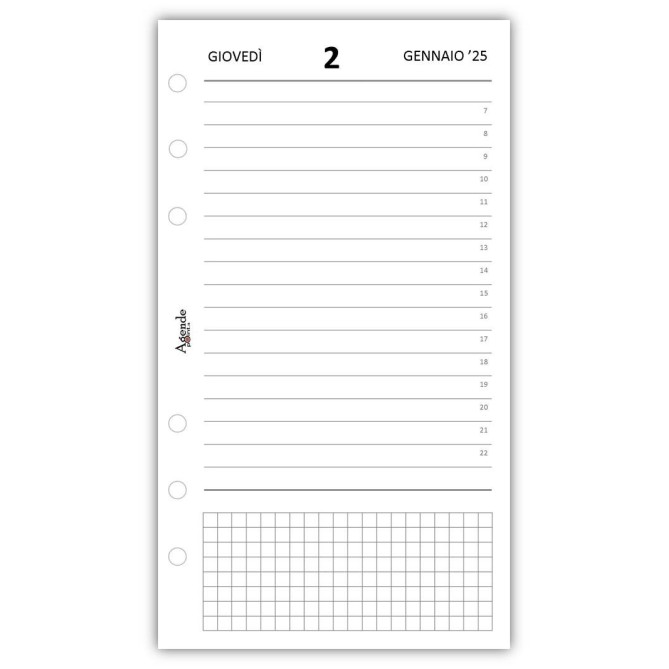 Ricambio agenda organizer giornaliera a righe 9,5x17cm 80gr 6fori bianco 3