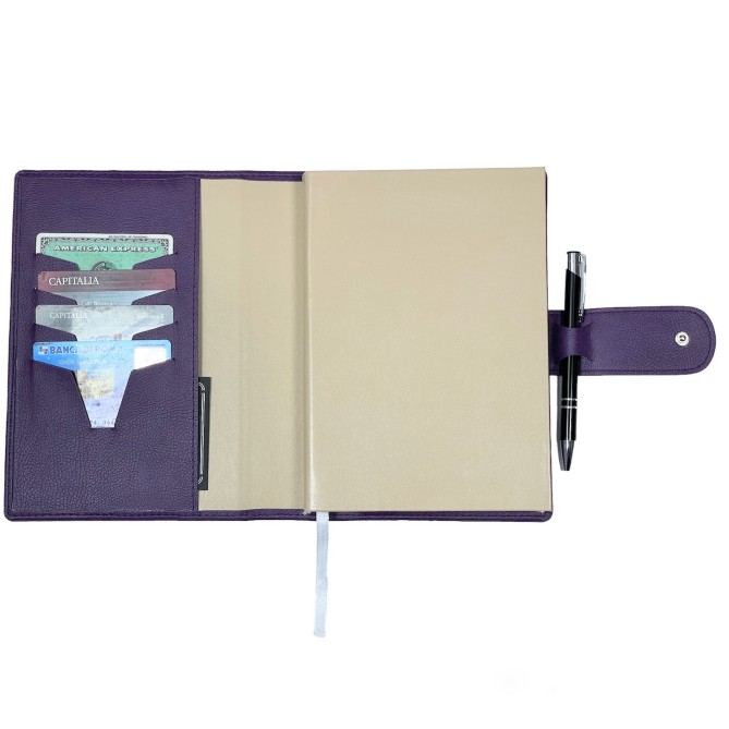Agenda giornaliera 2026 similpelle chiusura fibbia 15x21cm A5 sab dom separati tasca porta penna multilingua viola 6