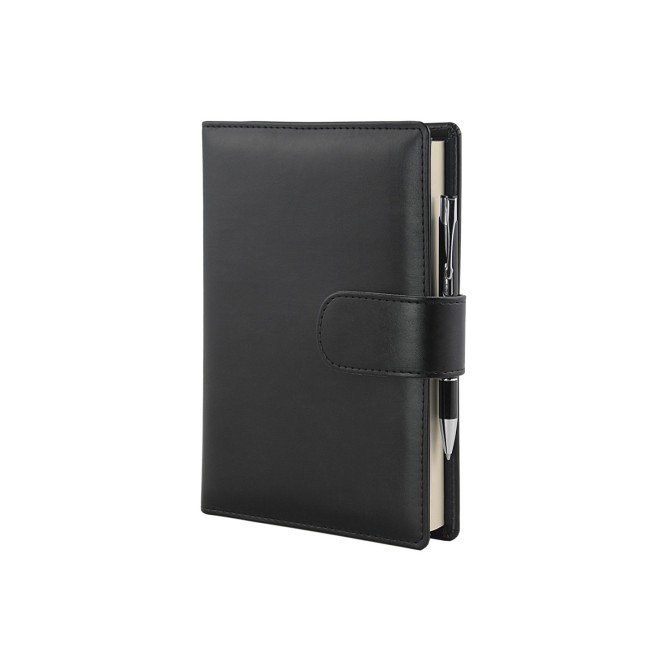 Agenda giornaliera 2026 similpelle chiusura fibbia 15x21cm A5 sab dom separati tasca porta penna multilingua nera 1