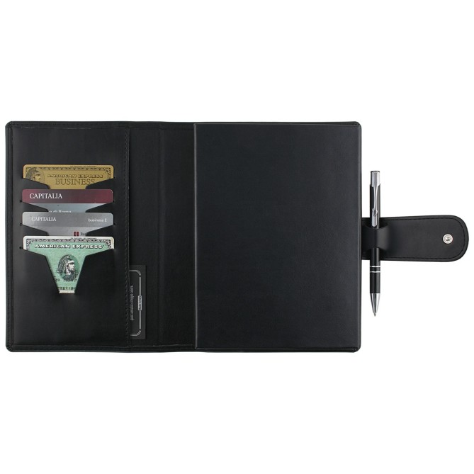 Agenda giornaliera 2026 similpelle chiusura fibbia 15x21cm A5 sab dom separati tasca porta penna multilingua nera 5