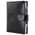 Agenda giornaliera 2026 vera pelle chiusura fibbia 15x21cm A5 sab dom separati tasca porta penna multilingua nera 1