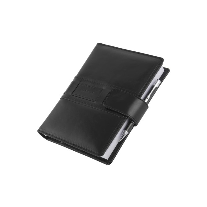 Agenda giornaliera 2026 vera pelle chiusura fibbia 15x21cm A5 sab dom separati tasca porta penna multilingua nera 3