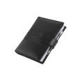 Agenda giornaliera 2026 vera pelle chiusura fibbia 15x21cm A5 sab dom separati tasca porta penna multilingua nera 3
