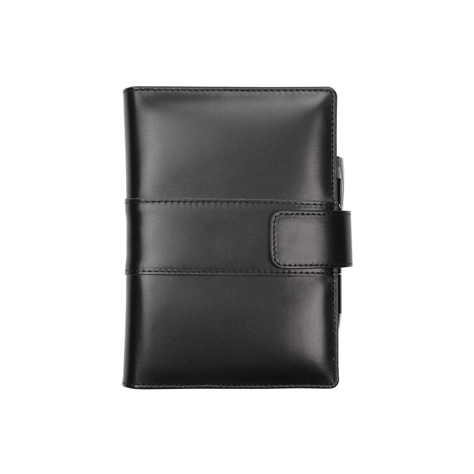 Agenda giornaliera 2026 vera pelle chiusura fibbia 15x21cm A5 tasca porta penna multilingua nero 2