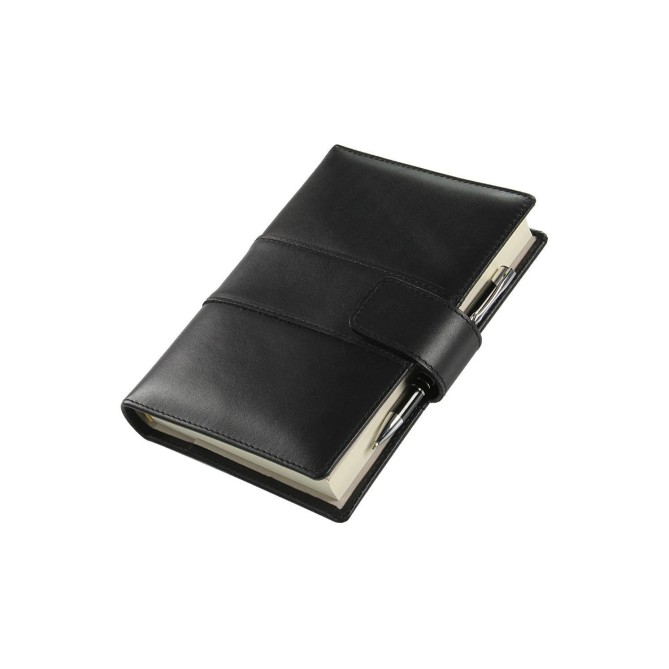 Agenda giornaliera 2026 vera pelle chiusura fibbia 15x21cm A5 tasca porta penna multilingua nero 5