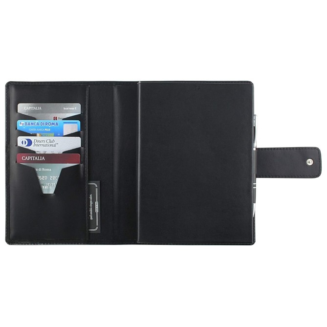 Agenda giornaliera 2026 vera pelle chiusura fibbia 15x21cm A5 tasca porta penna multilingua nero 6
