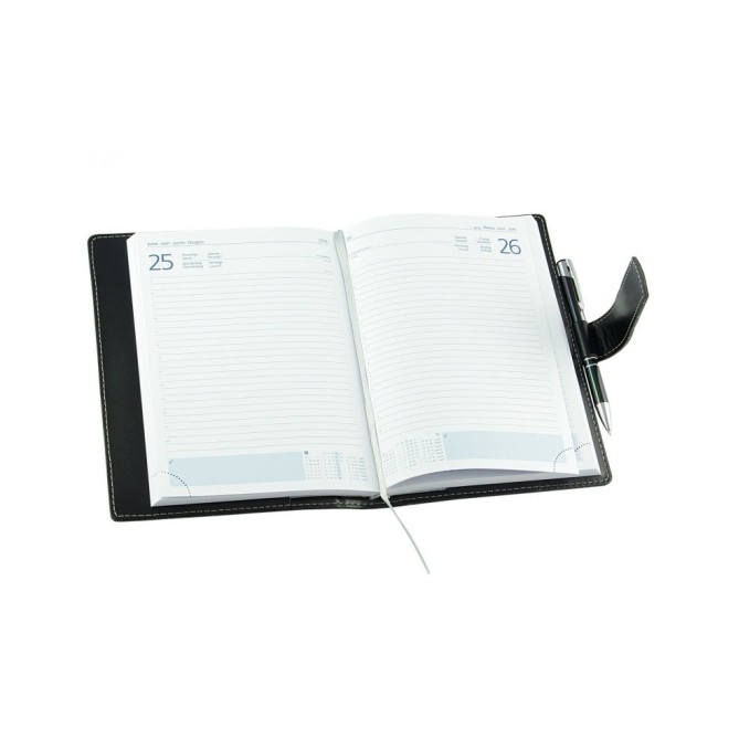 Agenda giornaliera 2026 similpelle chiusura fibbia 15x21cm A5 sab dom separati tasca multilingua nero 4
