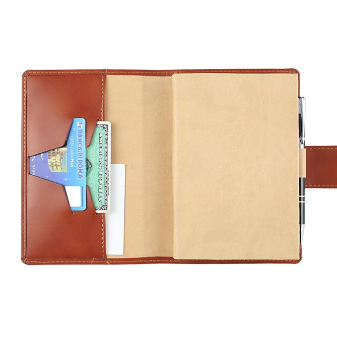 Agenda giornaliera settimanale tascabile 2026 similpelle chiusura bottone 11x17cm tasca porta penna marrone 6