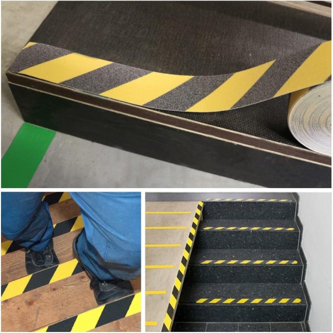 Nastro antiscivolo di sicurezza adesivo Giallo nero largo 5cm - per esterno - forte presa - METRI : 5