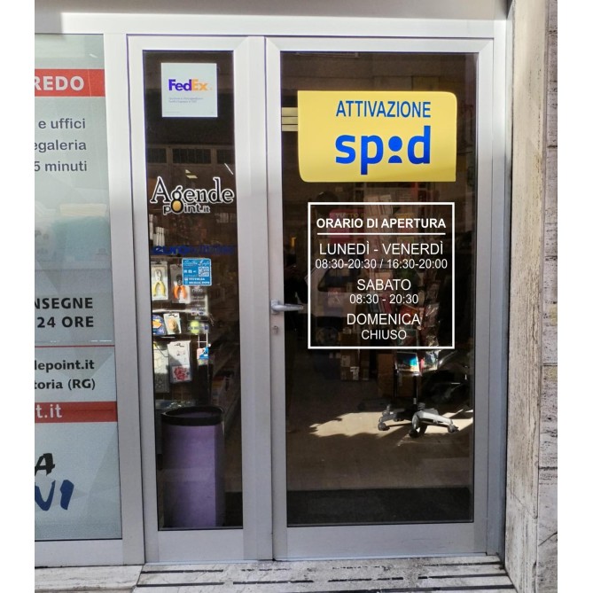 Orari di apertura adesivo SMALL bianco PERSONALIZZATO per vetrine negozi , uffici, bar, ecc 2