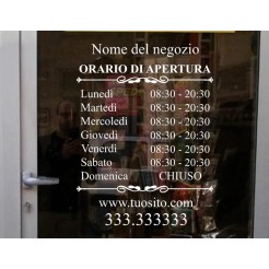 Orari di apertura adesivo PERSONALIZZATO serie TIME per vetrine negozi , uffici, bar, ecc 1