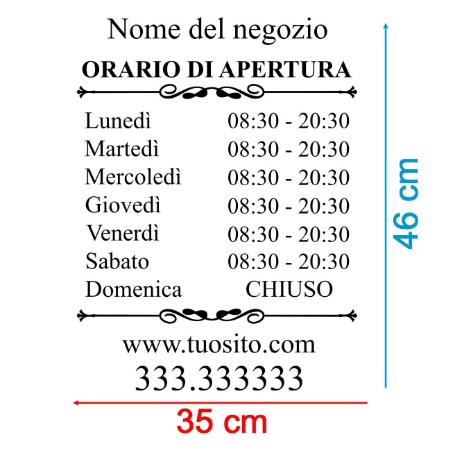 Orari di apertura adesivo PERSONALIZZATO serie TIME per vetrine negozi , uffici, bar, ecc 5
