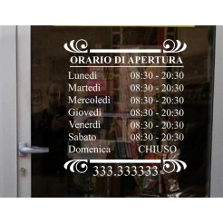 Orari di apertura adesivo SMALL TIME bianco PERSONALIZZATO per vetrine negozi , uffici, bar, ecc 1