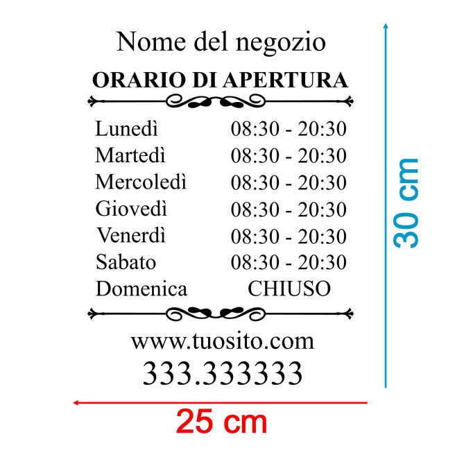 Orari di apertura adesivo SMALL TIME bianco PERSONALIZZATO per vetrine negozi , uffici, bar, ecc 4