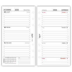 Ricambio Agenda Organizer Settimanale , Bilingue, 9,5x17cm, 90gr, Bianco, 2 Pagine per Settimana 1 2