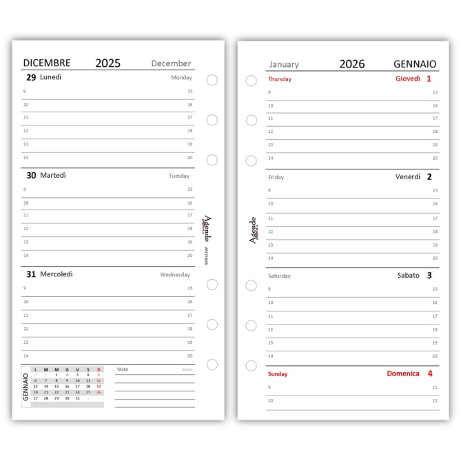 Ricambio agenda organizer settimanale 2026 BI-LINGUA 9,5x17cm 90gr bianco 2