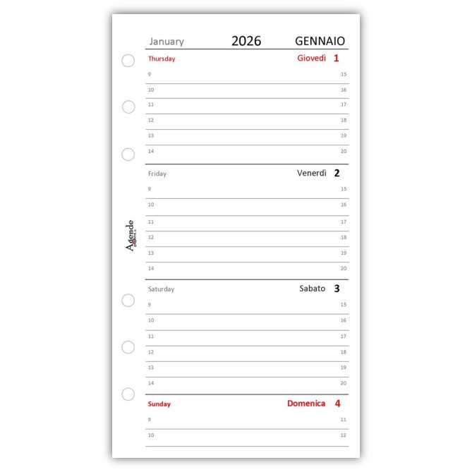 Ricambio agenda organizer settimanale 2026 BI-LINGUA 9,5x17cm 90gr bianco 4