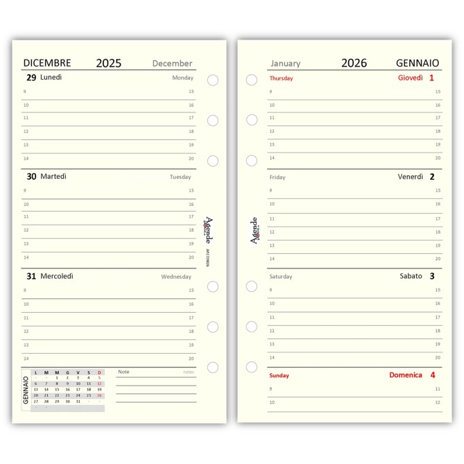 Ricambio agenda organizer settimanale 2026 9,5x17cm BI-LINGUA avorio 1