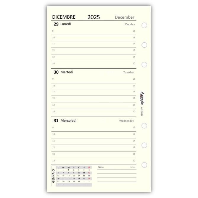 Ricambio agenda organizer settimanale 2026 9,5x17cm BI-LINGUA avorio 2