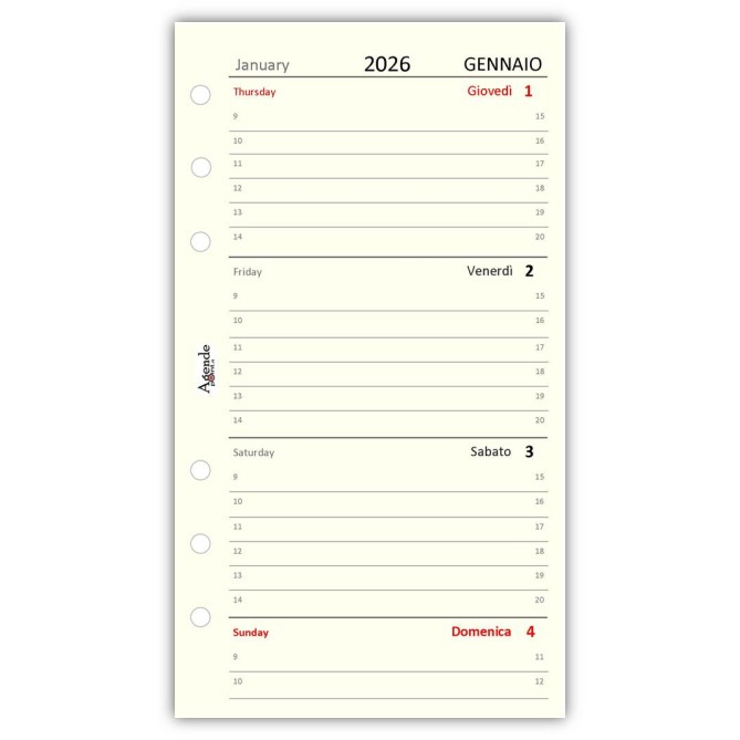 Ricambio agenda organizer settimanale 2026 9,5x17cm BI-LINGUA avorio 3