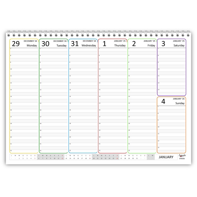 Planning Settimanale 2026 Spiralato INGLESE , A4 21x30cm, 55 Fogli, Orario con Righe Bianche e Grigie 2