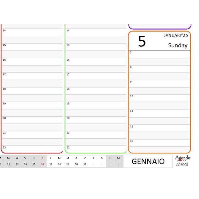 Planning Settimanale 2026 Spiralato INGLESE , A4 21x30cm, 55 Fogli, Orario con Righe Bianche e Grigie 3