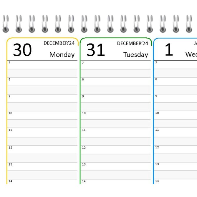 Planning Settimanale 2026 Spiralato INGLESE , A4 21x30cm, 55 Fogli, Orario con Righe Bianche e Grigie 4