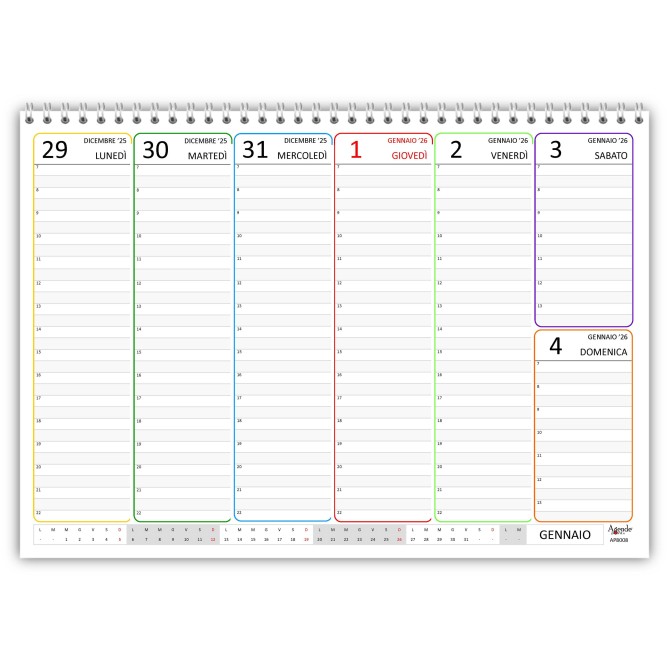 Planning Settimanale 2026 Spiralato, A4 21x30cm, 55 Fogli, Orario con Righe Bianche e Grigie 7
