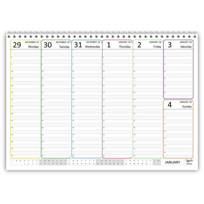 Planning settimanale spiralato INGLESE 21x30cm A4 orario 55fogli 6