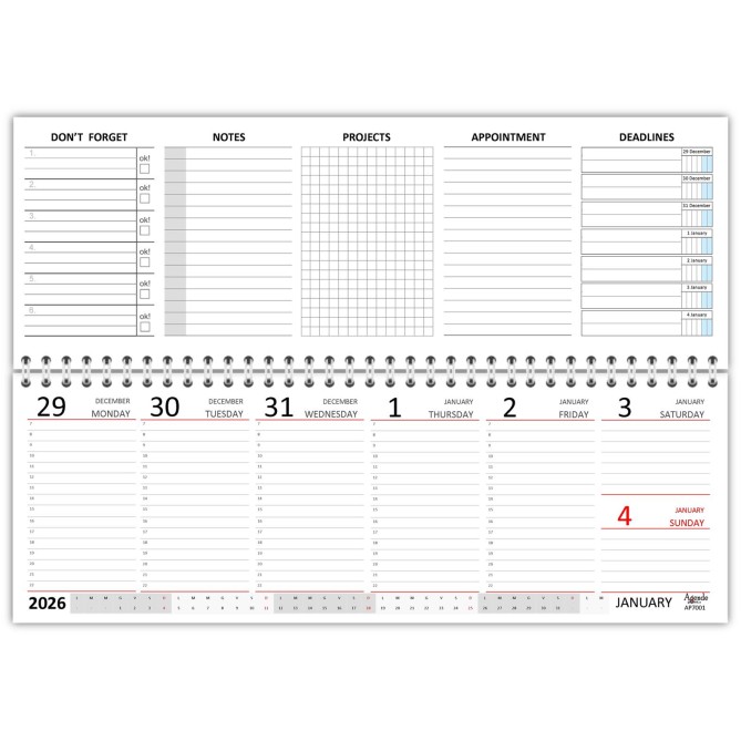 Planning settimanale 2026 INGLESE spiralato 10x30cm 2