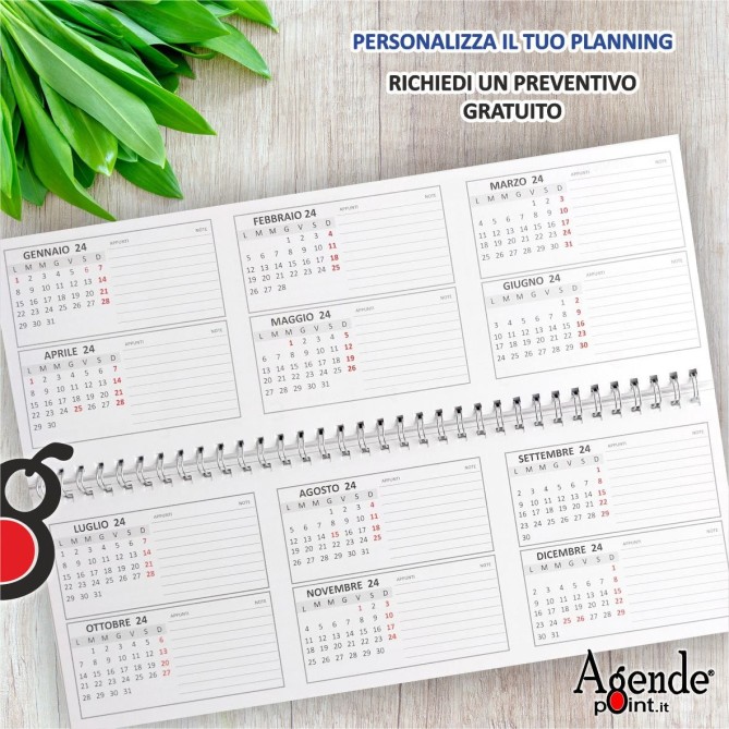 Planning settimanale 2026 spiralato 10x30cm festivi evidenziati 4