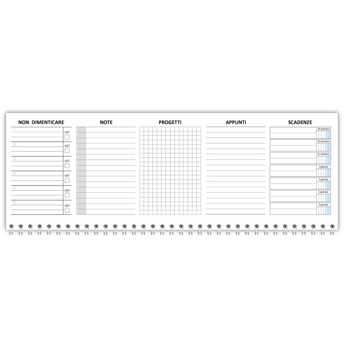 Planning settimanale 2026 spiralato 10x30cm festivi evidenziati 6