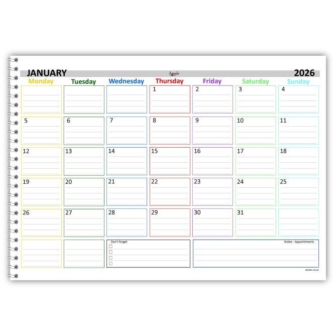 Planning mensile 2026 2027 spiralato INGLESE 30x42cm A3 25 24fogli 3