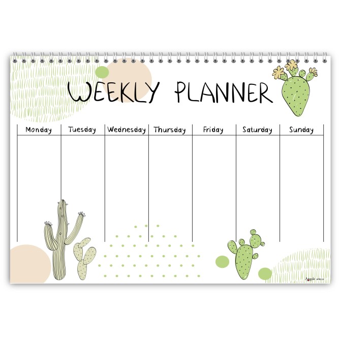 Planning settimanale perpetuo spiralato 21x30cm A4 55fogli CACTUS 3