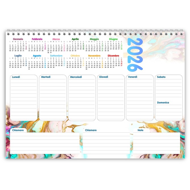 Planning settimanale spiralato ANNUALE 2026  21x30cm A4  55fogli - GRANITO 1