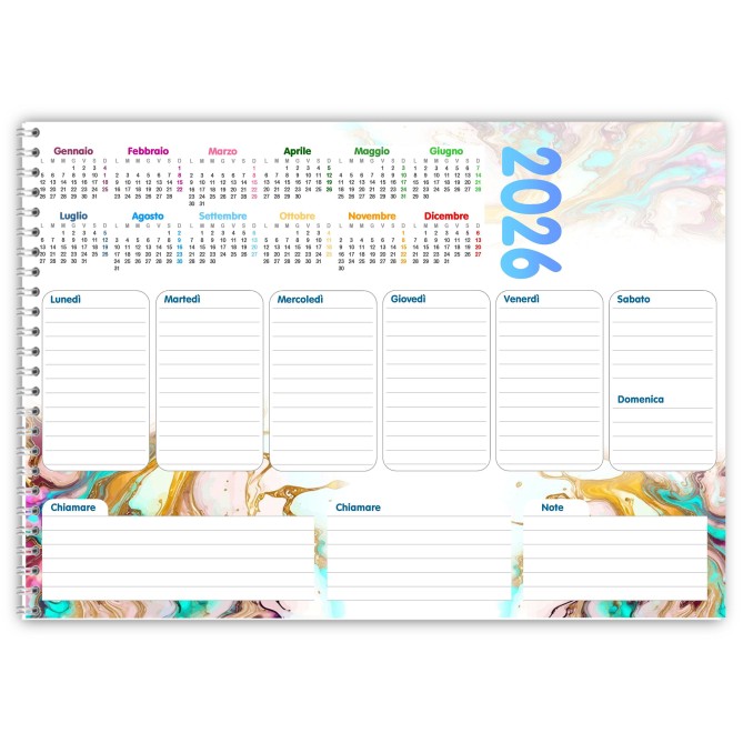 Planning settimanale spiralato ANNUALE 2026  30x42cm A3  55fogli - GRANITO 4