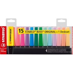 Evidenziatore BOSS ORIGINAL + 1 Desk-Set - 15 Colori Assortiti - 9 NEON + 6 Pastel 3 2
