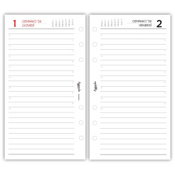 Ricambio Agenda 2026 Organizer Giornaliera a Righe, 9,5x17 cm, 6 Fori, Carta Bianca 80gr, Bianco e Rosso 2